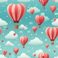 Abwaschbare Fototapete Heißluftballon Hot Air Balloon Ride Seamless Patterns