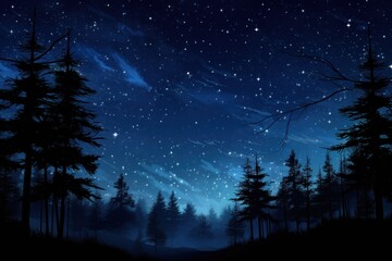 A moonlit night in a peaceful forest with a clear sky and stars.