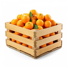 oranges in a wooden box on isolate transparency background, PNG