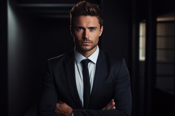 Portrait of a dynamic public relations manager, articulate and strategic.