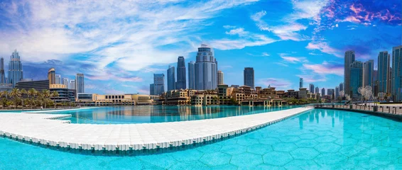 Gordijnen Dubai - amazing city center skyline with luxury skyscrapers, United Arab Emirates  © khan