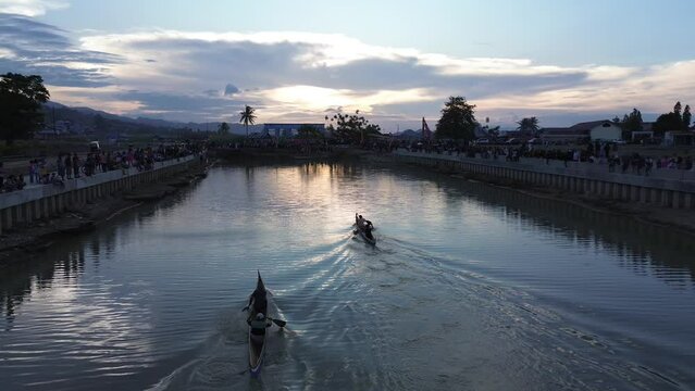 aerial view of lomba balap perahu or traditional boat race