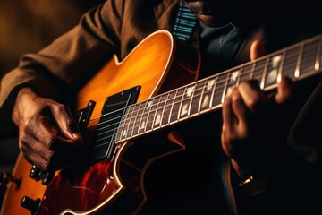 Obraz premium Close-up of a musician playing guitar, artistic and soulful.