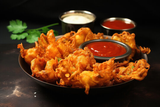 Onion Bhaji or Pakora with Tomato Ketchup