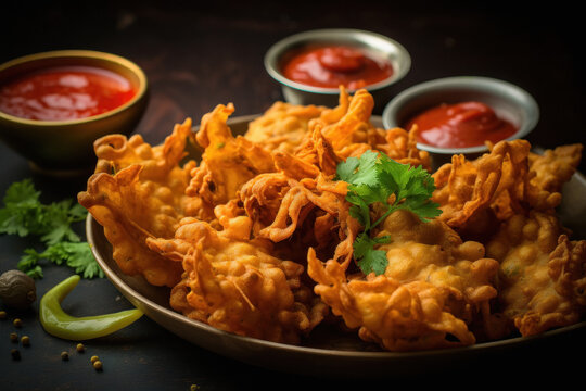 Onion Bhaji or Pakora with Tomato Ketchup