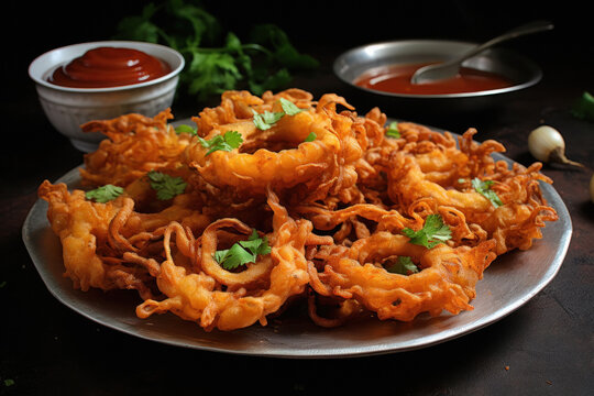 Onion Bhaji or Pakora with Tomato Ketchup