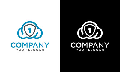 Creative cyber cloud security shield protection logo company design template element - obrazy, fototapety, plakaty