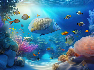 Obraz premium a many fish swimming in the ocean together