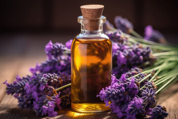 Obraz na płótnie Canvas Essential oil bottle with fresh lavender