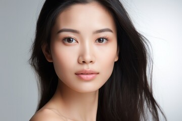 Naklejka premium Beautiful Asian woman Close up on her face with smooth skin