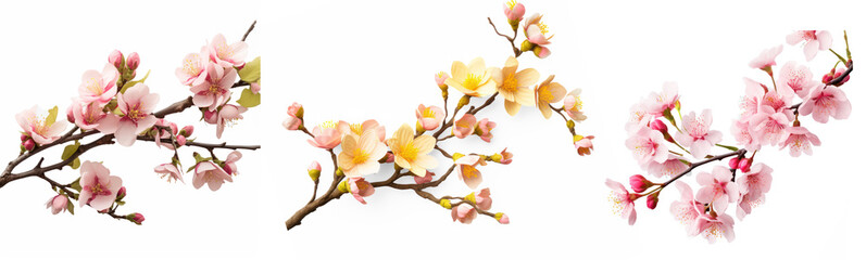 Collection of Blossoming tree pink flower on isolate transparency background, PNG