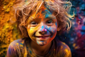 Holi festival celebration, children's colorful illustration with colored drawings.