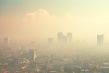 Smog and fine dust of pm2.5 covered city in the morning. - obrazy, fototapety, plakaty