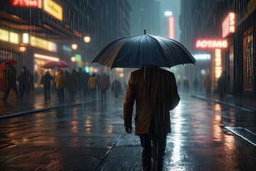 a man walking down the street with an umbrella
