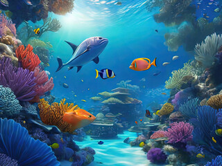 Naklejka premium a many different fish swimming in the ocean together