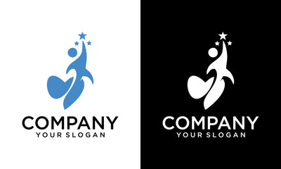 Creative vector human heart logo design, modern logo combination heart shape and human people logo illustration