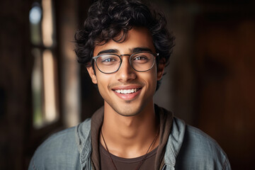 young indian man wearing eyeglasses - obrazy, fototapety, plakaty