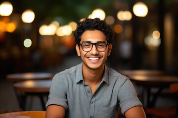 young indian man wearing eyeglasses - obrazy, fototapety, plakaty