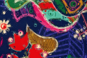 Fototapeta premium Oil paintings and various flowers, roses, peonies, flowers, and birds are beautiful