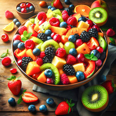 Sweets with few calories and great taste fresh bowl of fruit salad with