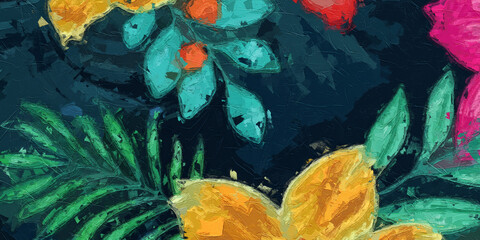 Fototapeta na wymiar Oil painting and various flowers, chrysanthemums, Paisley's beauty