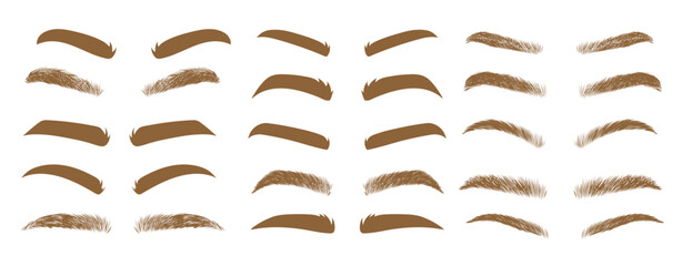 Different shapes and colors of eyebrows vector illustrations set - obrazy, fototapety, plakaty