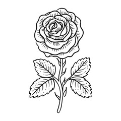 Decorative rose with leaves. Flower silhouette. Vector illustration