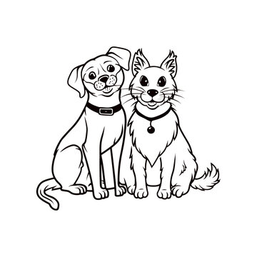 dog and cat vector colorable image