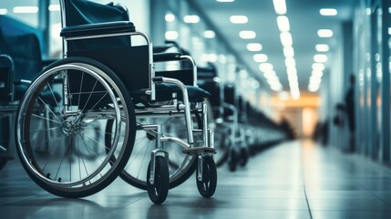 Wheelchairs in the hospital ,Wheelchairs waiting for patient services. Generative AI.