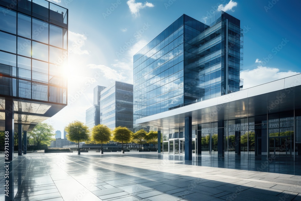 Poster Luxury office building background in the daylight. Generative AI.