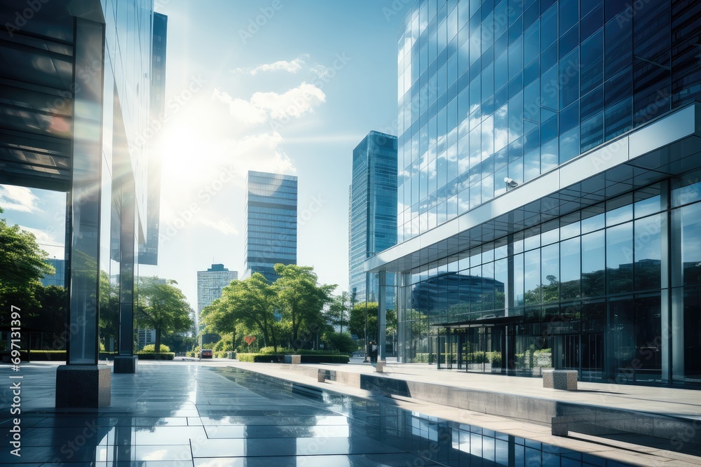 Poster Luxury office building background in the daylight. Generative AI.