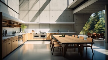 The kitchen room is in a concrete style. Generative AI.