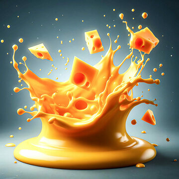 Cheese sauce splashing in the air with cheddar cheese