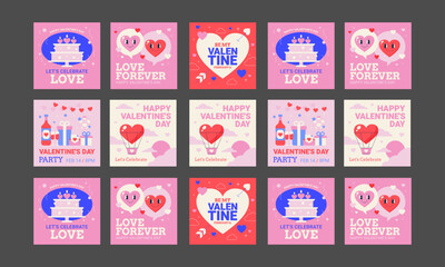 happy velentine day social media post vector flat design