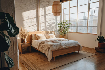 Fototapeta premium Bohemian bedroom filled with natural light