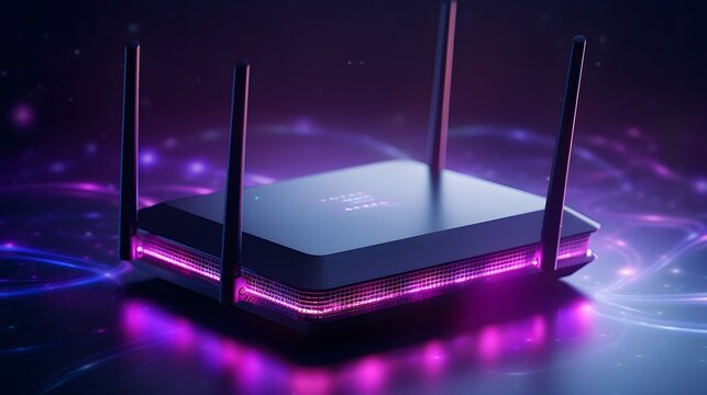 generic modern high speed 5g next generation router for home secure networks and online communication high bandwidth internet technology as wide banner with copy space area and datum data