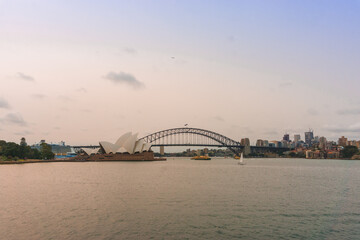 Fototapeta na wymiar The city skyline of Sydney, Australia. Circular Quay during the forest fires