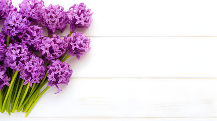 bouquet of violet hyacinths on wooden background
