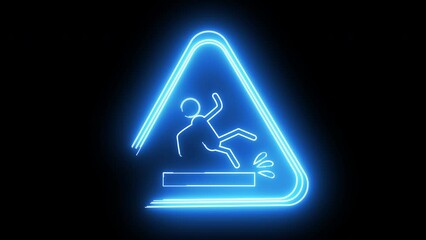 Animated slippery floor warning icon with a glowing neon effect