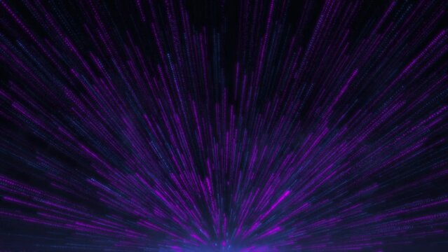 Abstract neon purple blue theme light streaks loop going upward motion on smoke background, cyberpunk technology motion background, cybercity wire lines loop, Dot line 