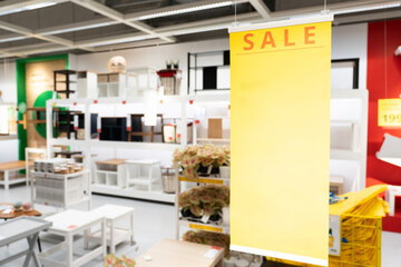 Empty sign inside shopping mall. mock up advertise display frame setting over the shopping...