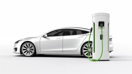 EV charging station for electric car on white background - obrazy, fototapety, plakaty