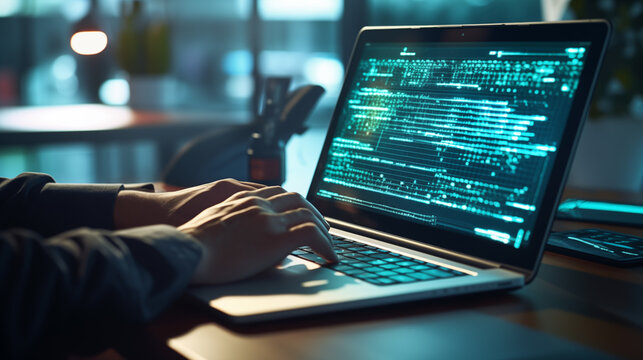 software developer coding in laptop