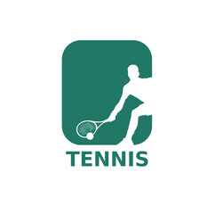 Tennis ball with a player and tennis racket, logo template. Active sport and tennis tournament, championship © HS