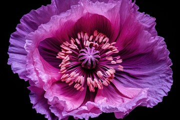 Detail of opium poppy flower, in latin papaver somniferum, purple colored flowering poppy
