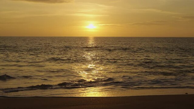 Sunset over ocean landscape view summer mood. sundawn sea ocean golden orange sky. 