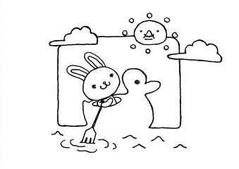 ボートに乗る_線画