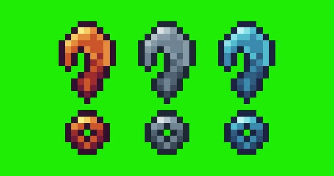 Green screen of question mark , question icon bits pixel slowly appeared and dissappeared. Simple animation from pixel dots form sets of question icon . Usefull for game asset or design asset animate.
