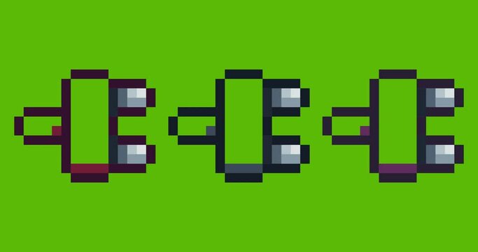 Green screen of electric plug, electric plug icon bits pixel slowly appeared and dissappeared. Simple animation from pixel dots form sets. Usefull for game asset or design asset animate.
