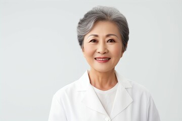 白衣を着た日本人シニア女性（背景なし・医者・医師・歯科医師・薬剤師） - obrazy, fototapety, plakaty